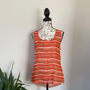 Vibrant Orange, Green & White Striped Sheet Tank Top